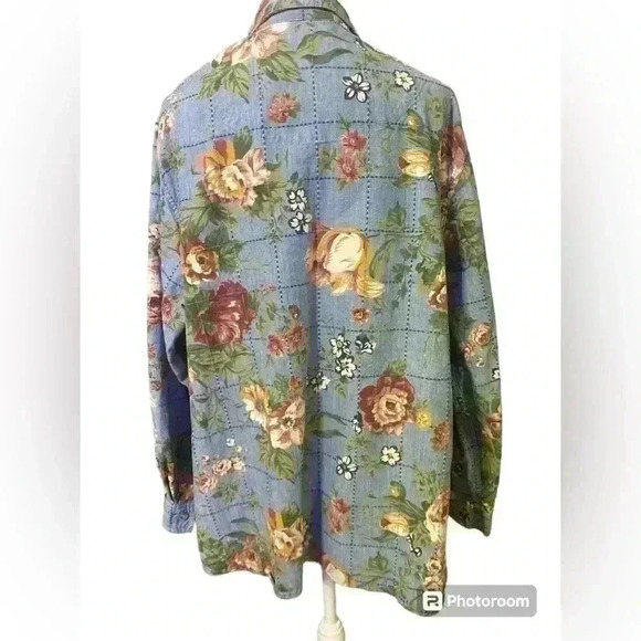 Lemon Grass Woman floral design button down with a quilted look long sleeves 22W - Picture 2 of 6
